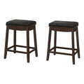 Monarch Specialties Bar Stool, Set Of 2, Counter Height, Saddle Seat, Kitchen, Wood, Pu Leather Look, Black, Brown I 1261